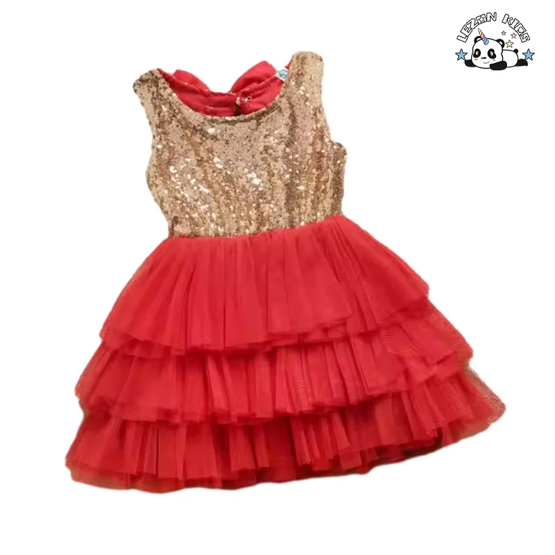 LEZONKIDS - Envio Grátis Atacado Personalizado Vestido de Verão para Meninas Top de Lantejoulas Coração Fofo Corte Tule para Bebê